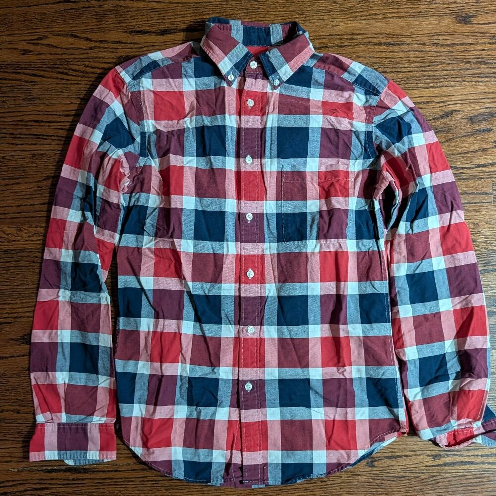 Merona Plaid Long Sleeve Button Up - Red/Blue/White - Small